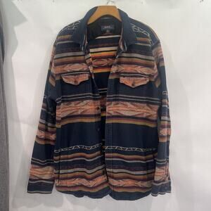 Roark Flannel Jacket Men XL Aztec Tirbal Shacket Shirt Blue Yellow Stone Aspen